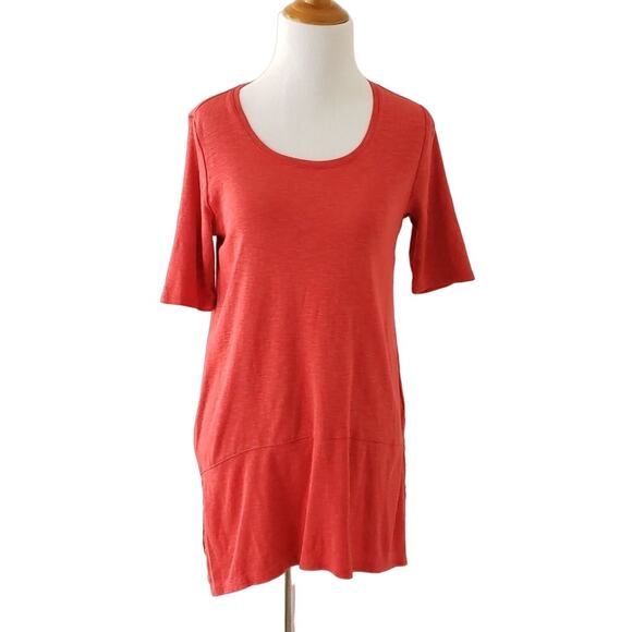 J. Jill Pima Cotton Dipped-Hem Tunic Red Seamed Border Women XS Extra Small - Picture 1 of 8